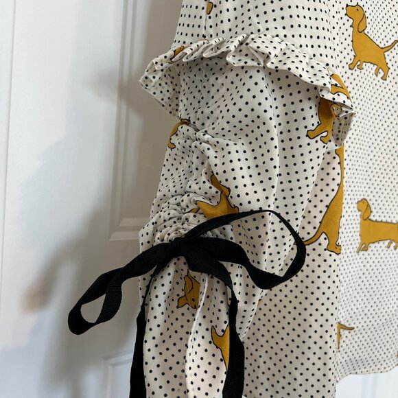 Zara Women Mustard Dachshund Dog Print Polka Dot Blouse – XS - Picture 5 of 8
